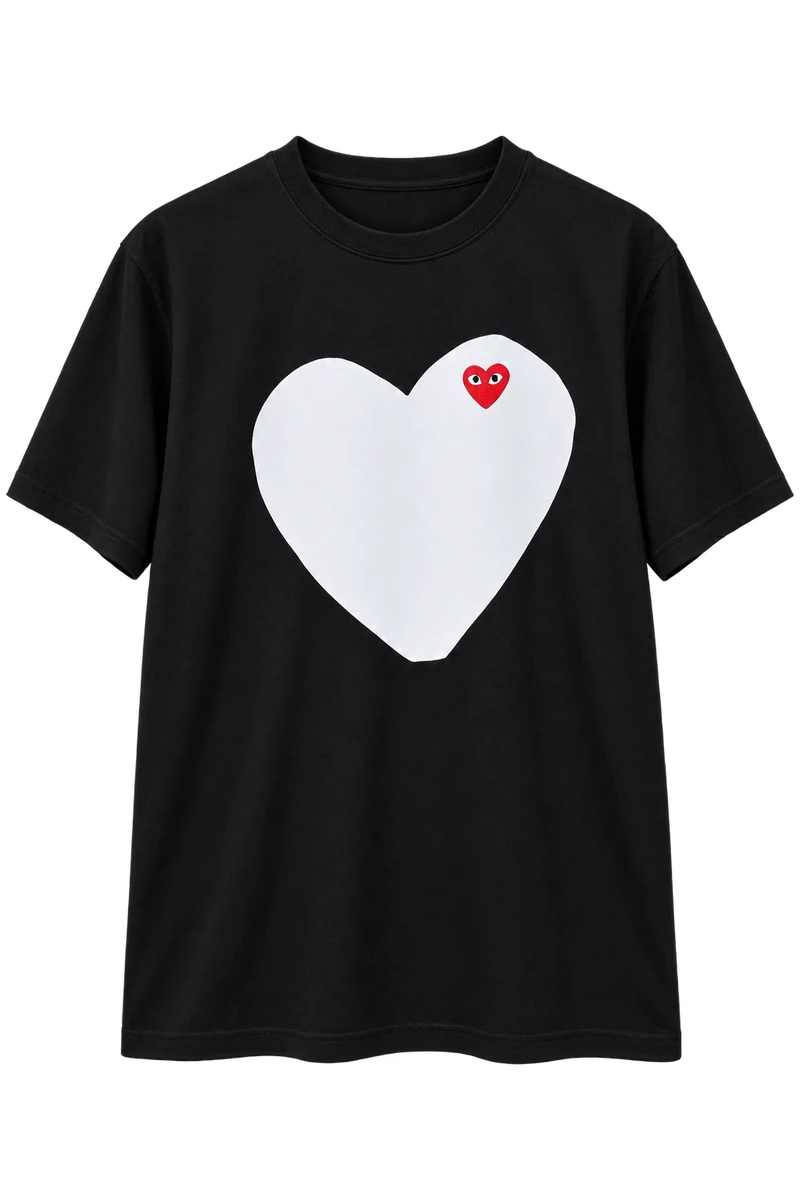 Front of white cdg full heart t-shirt